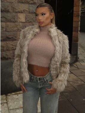 Fashion Nova Taupe Faux Fur Jacket